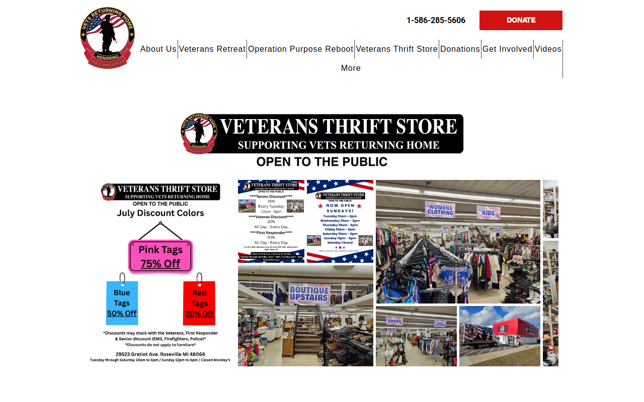 Veterans Thrift Store website preview