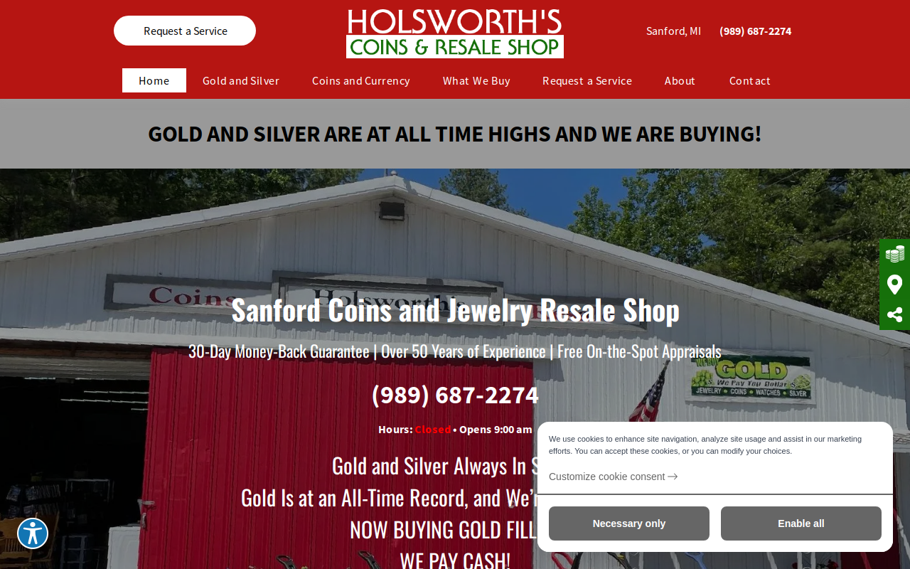 Holsworth's Coins and Resale Shop website preview