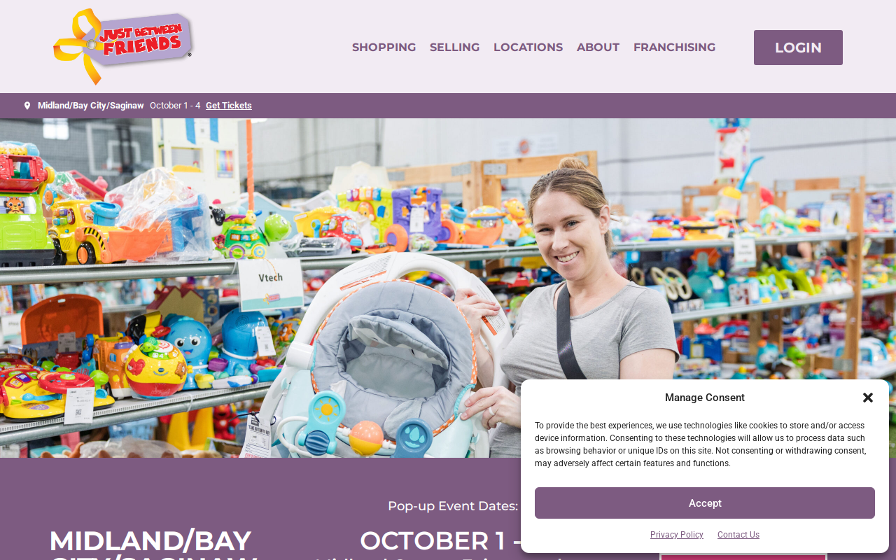 Just Between Friends of Midland/Bay City/Saginaw website preview