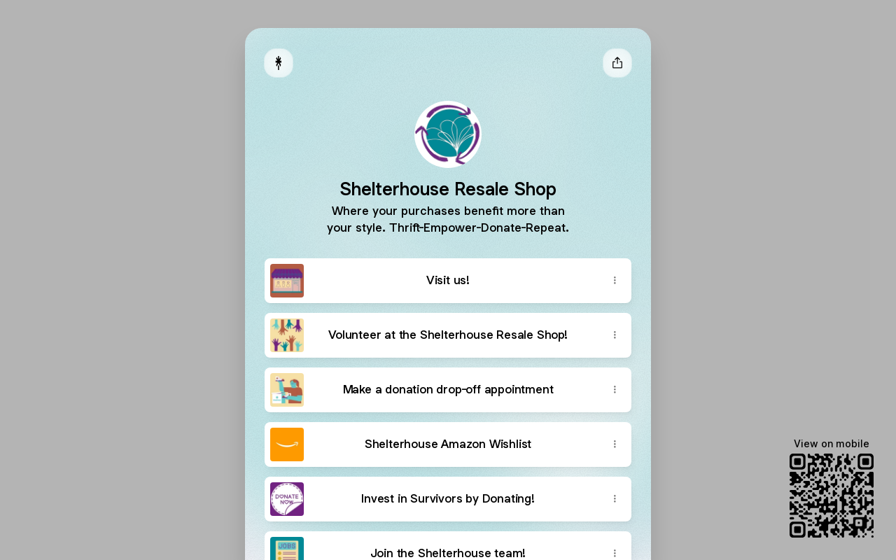 Shelterhouse Resale Shop website preview
