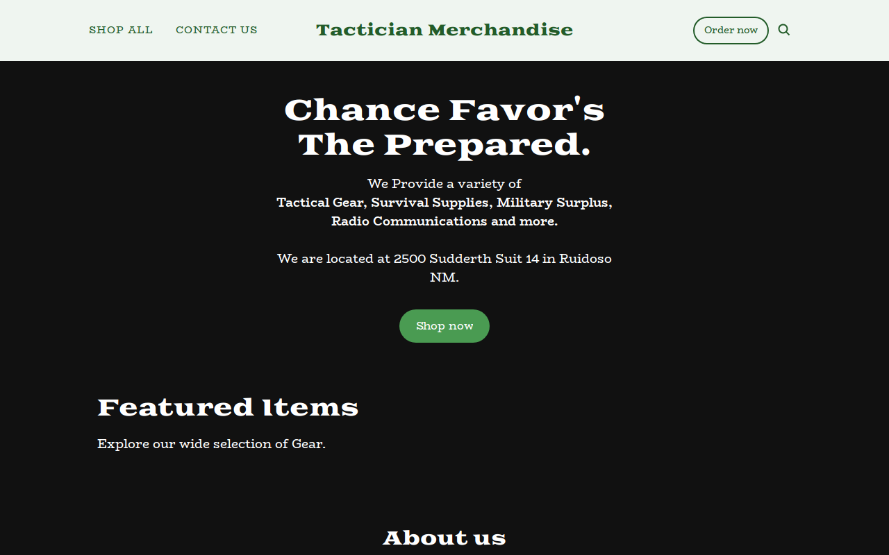Tactician Merchandise website preview