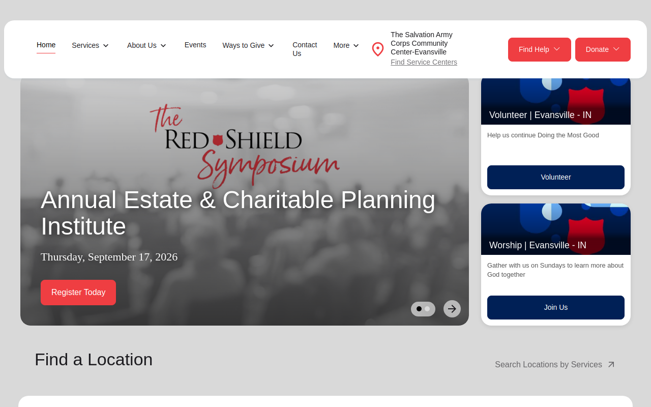 The Salvation Army of Evansville, Serving Warrick& Vanderburgh Counties website preview
