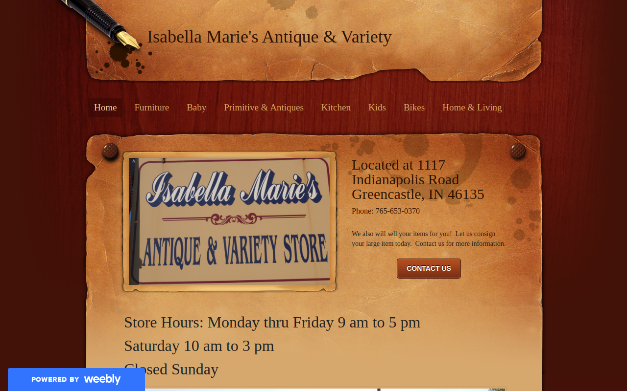 Isabella Marie's Antique & Variety Store website preview