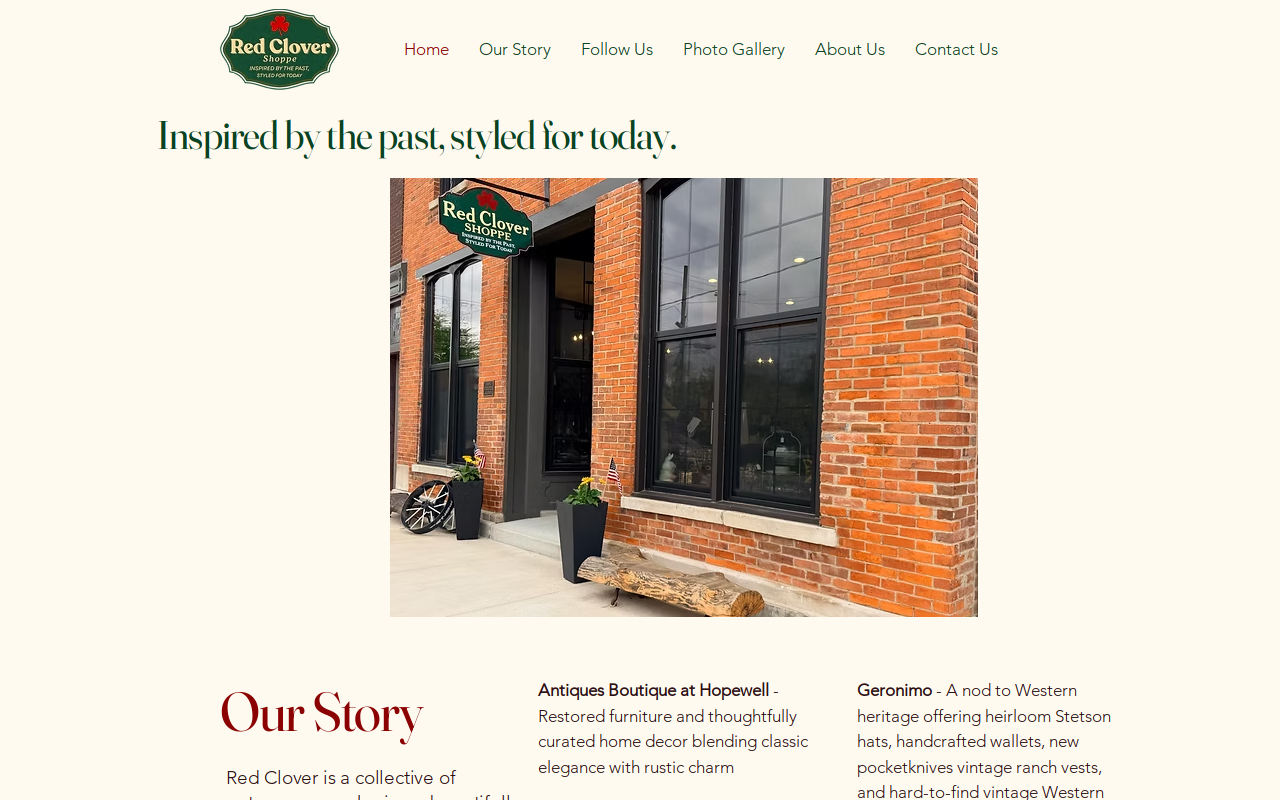 Red clover vintage shop website preview