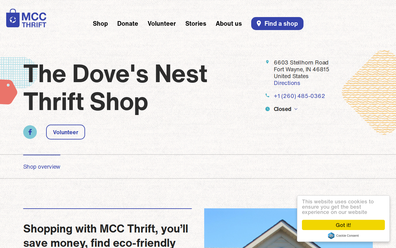 Dove's Nest Thrift Shop website preview