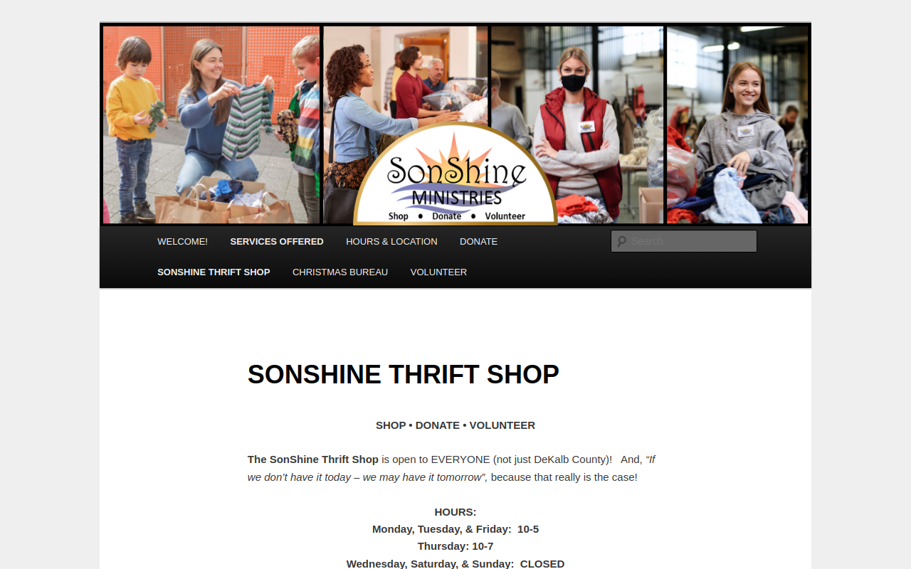 SonShine Thrift Shop website preview
