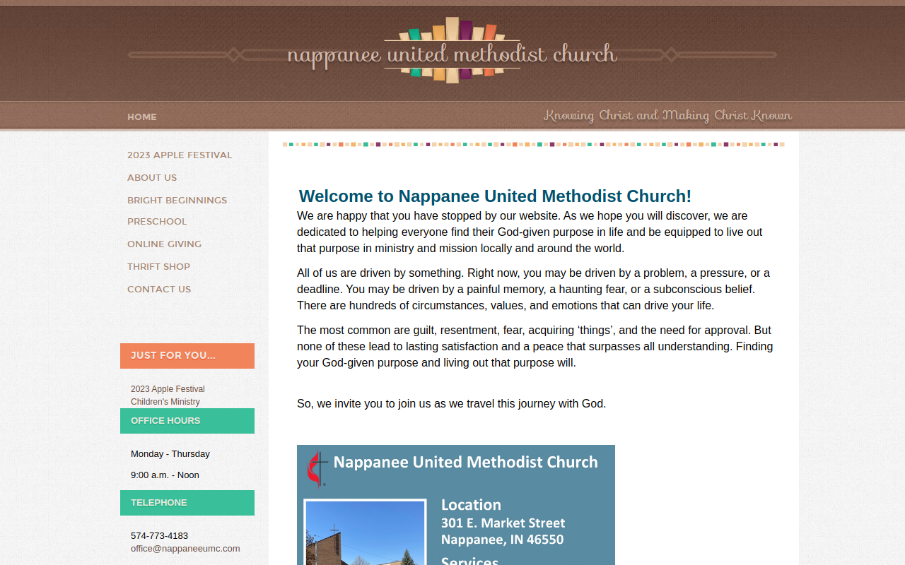 Nappanee Methodist Thrift Shop website preview