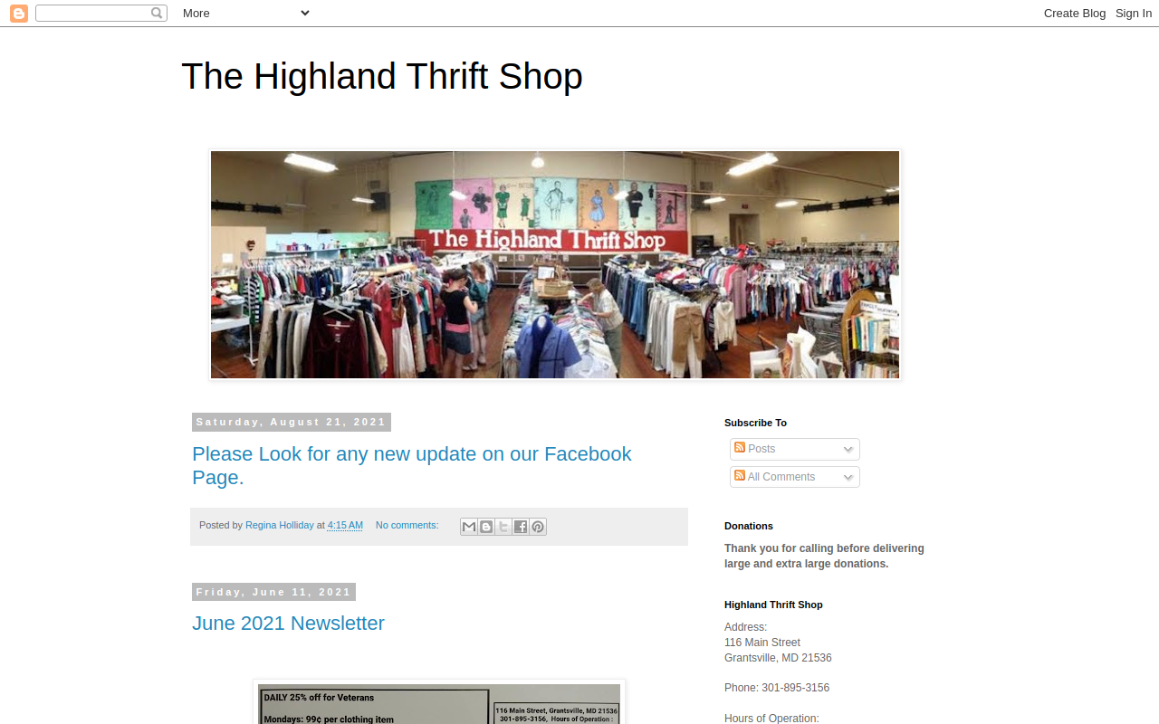 Highland Thrift Shop website preview