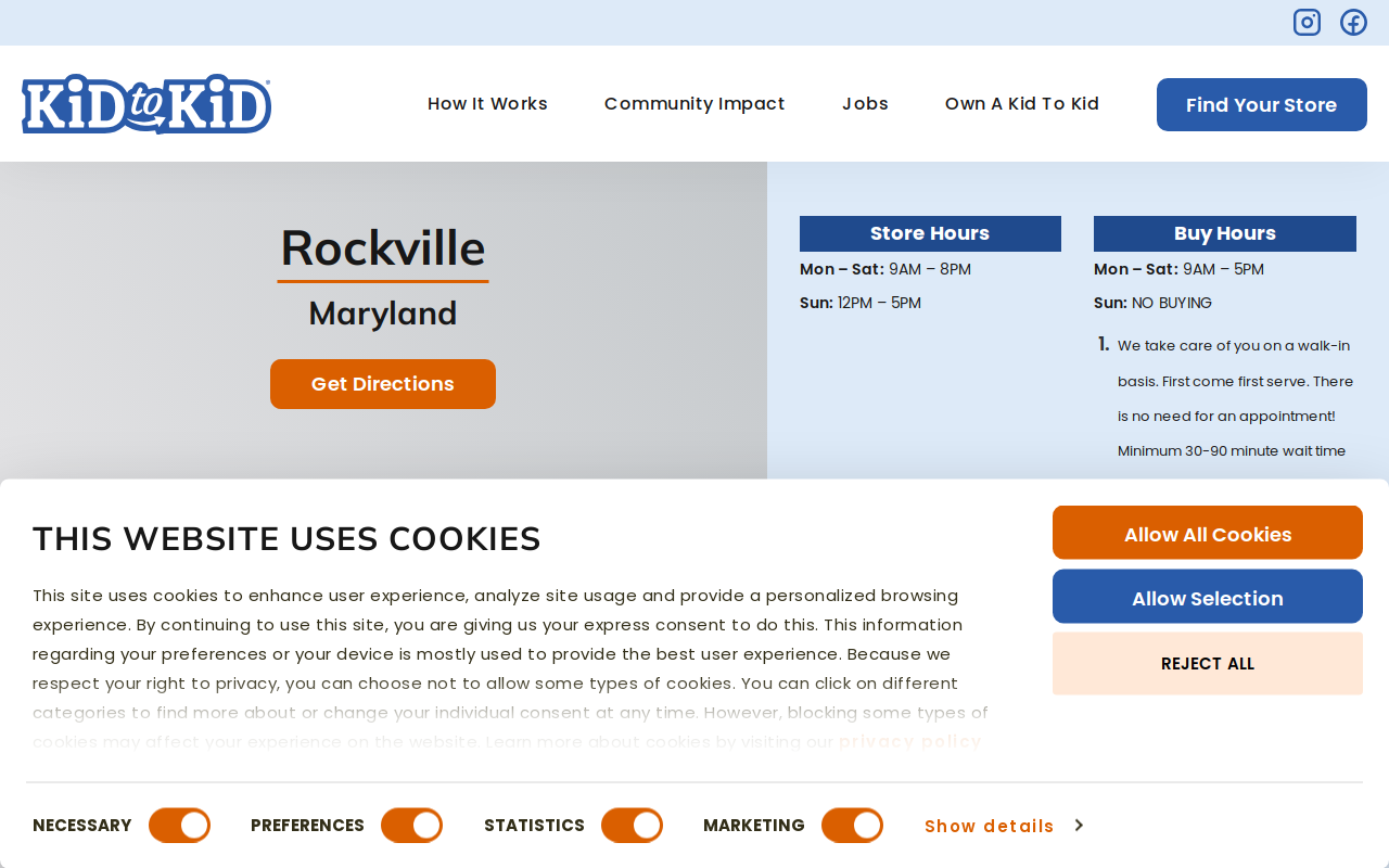 Kid to Kid Rockville website preview