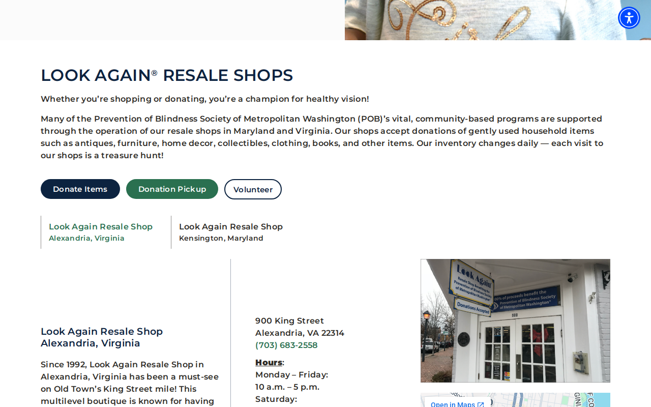 Prevention of Blindness Society Look Again Resale Shop website preview