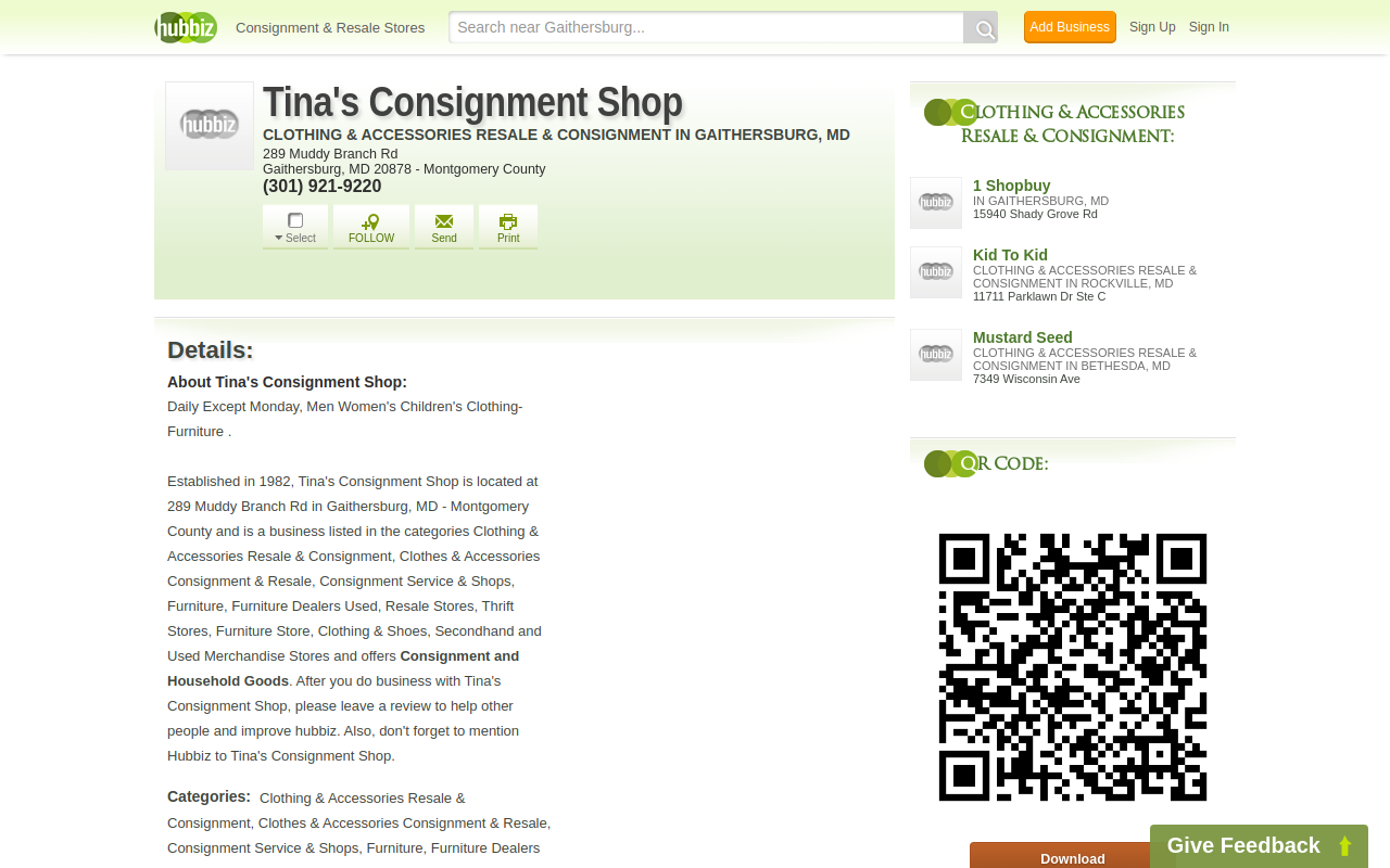 Tina's Consignment Shop website preview