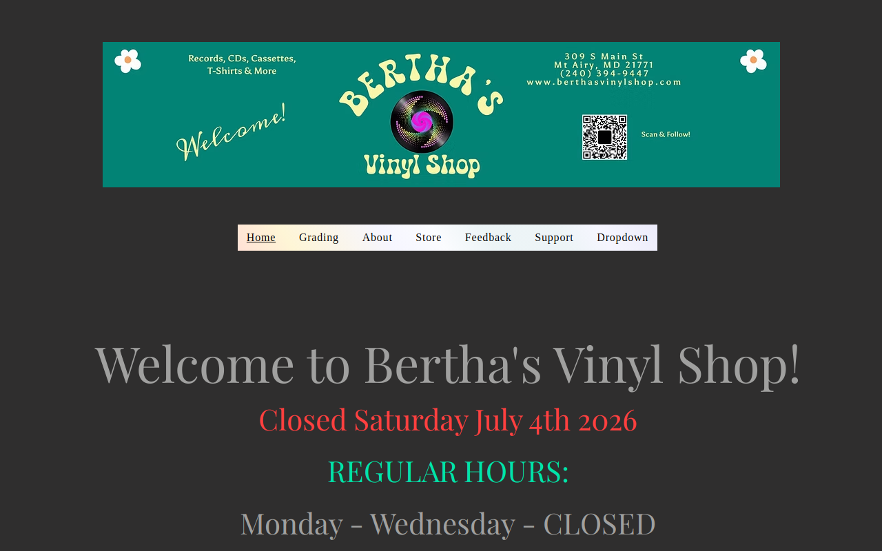 Bertha's Vinyl Shop website preview