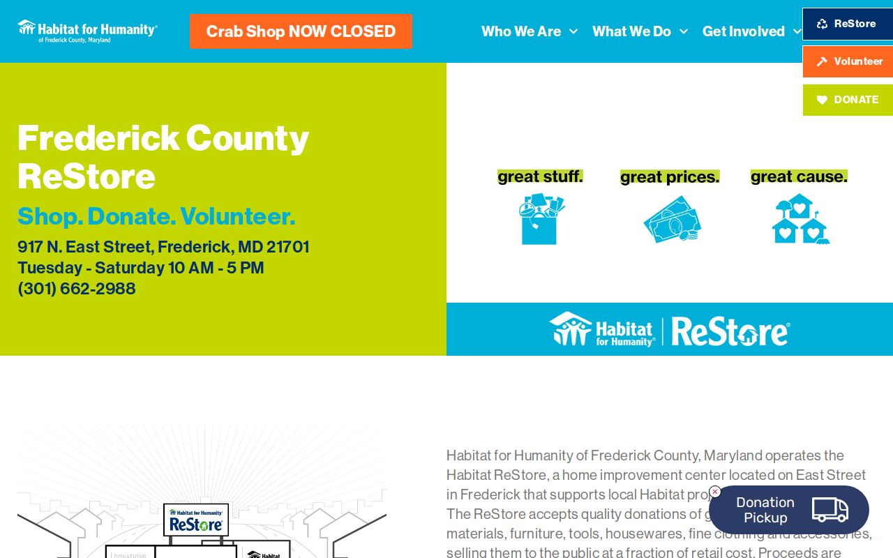 Habitat ReStore - Frederick County website preview
