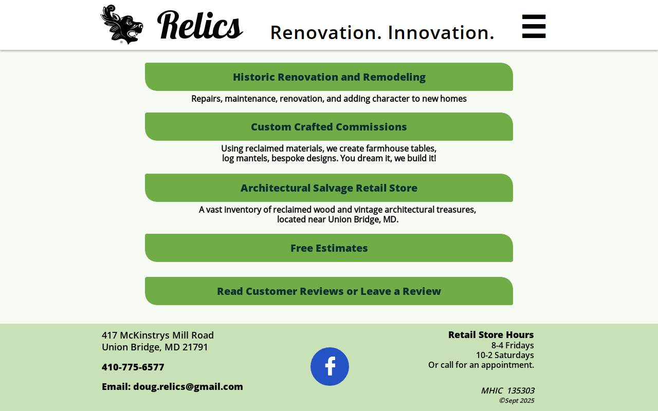 Relics Architectural Salvage website preview
