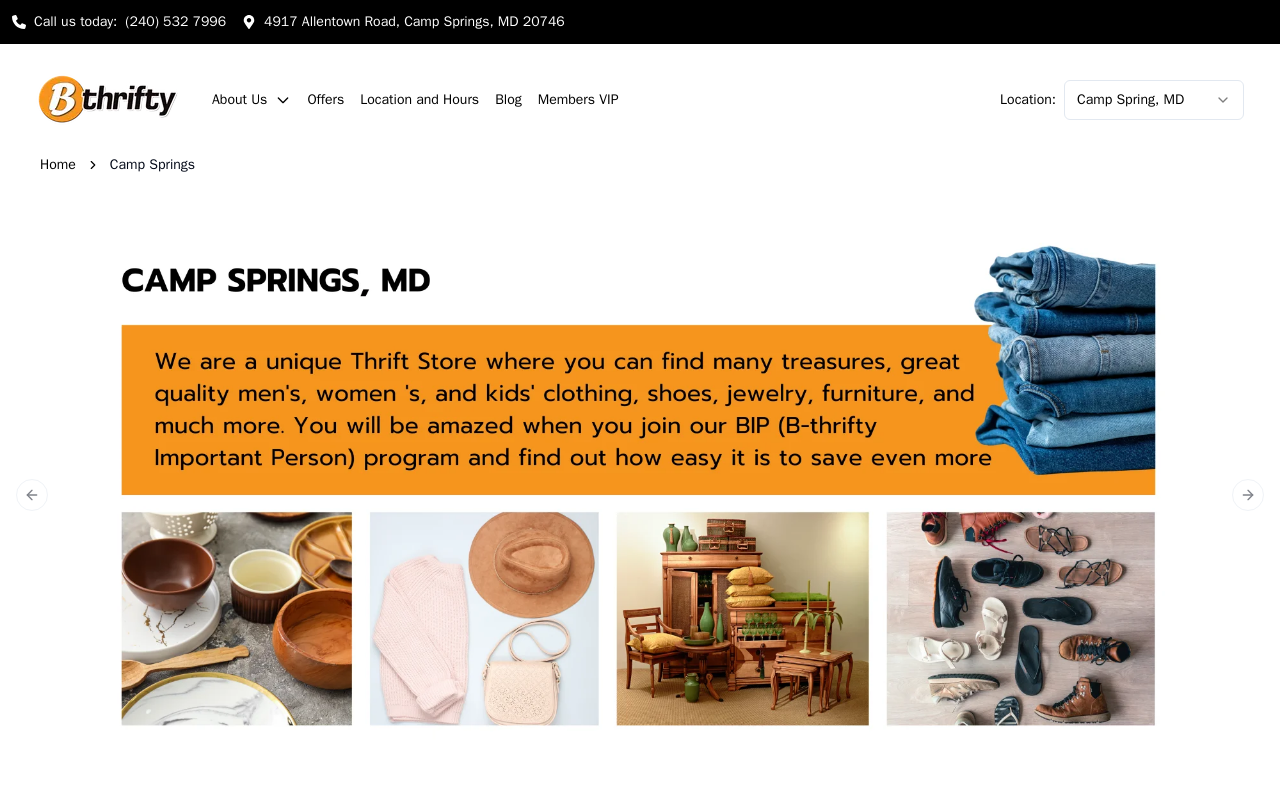 B-thrifty Camp Springs website preview