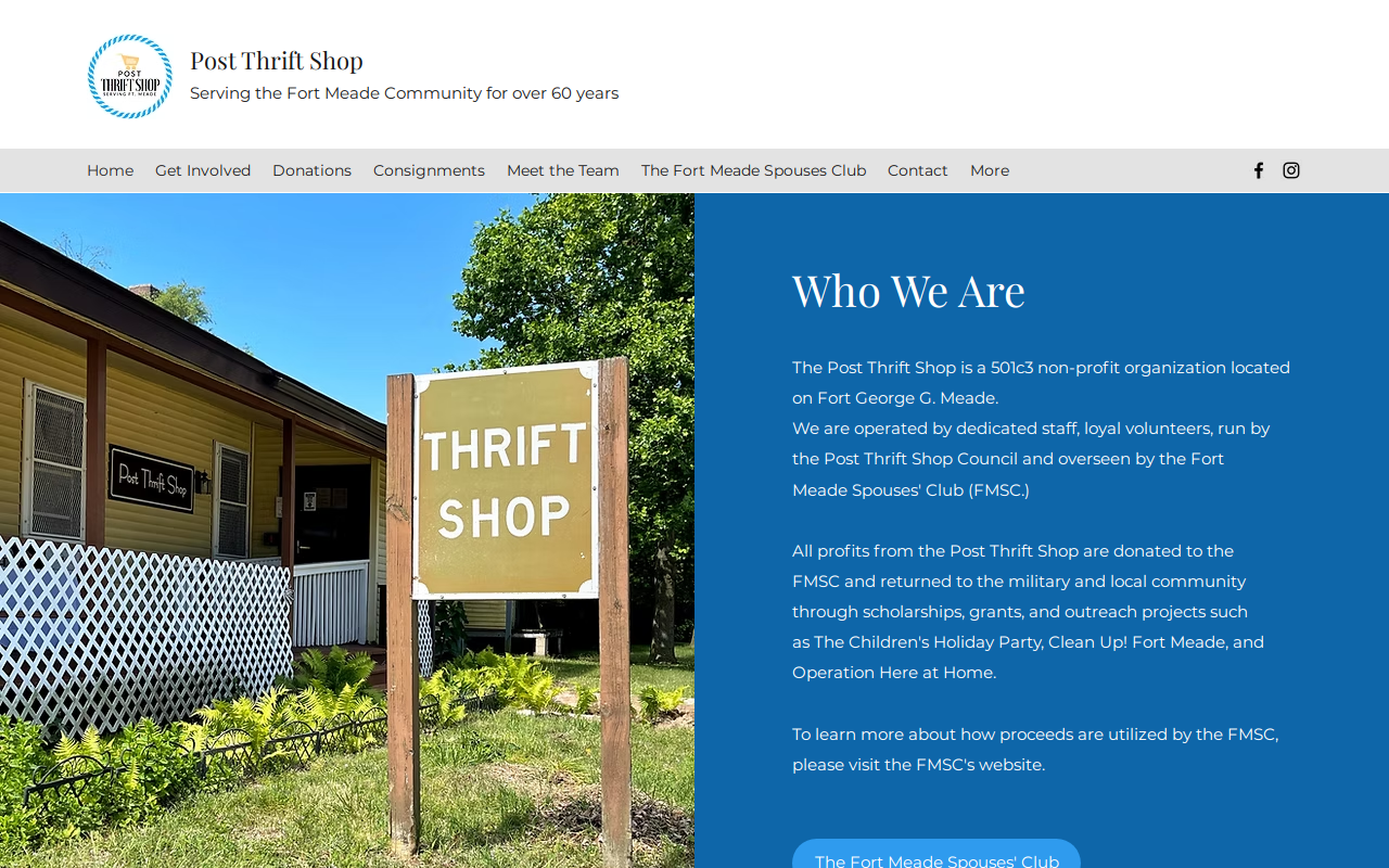 Fort Meade Post Thrift Shop website preview