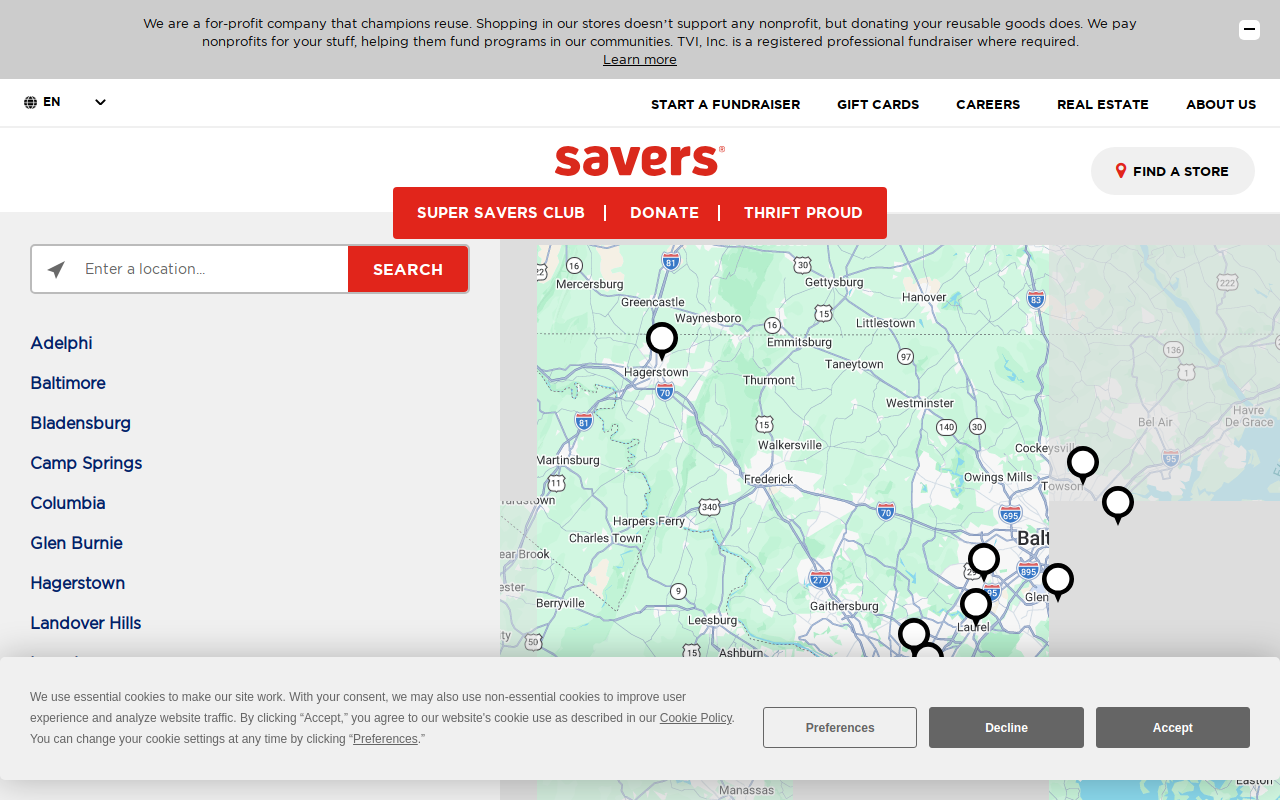 Value Village Community Donation Center website preview
