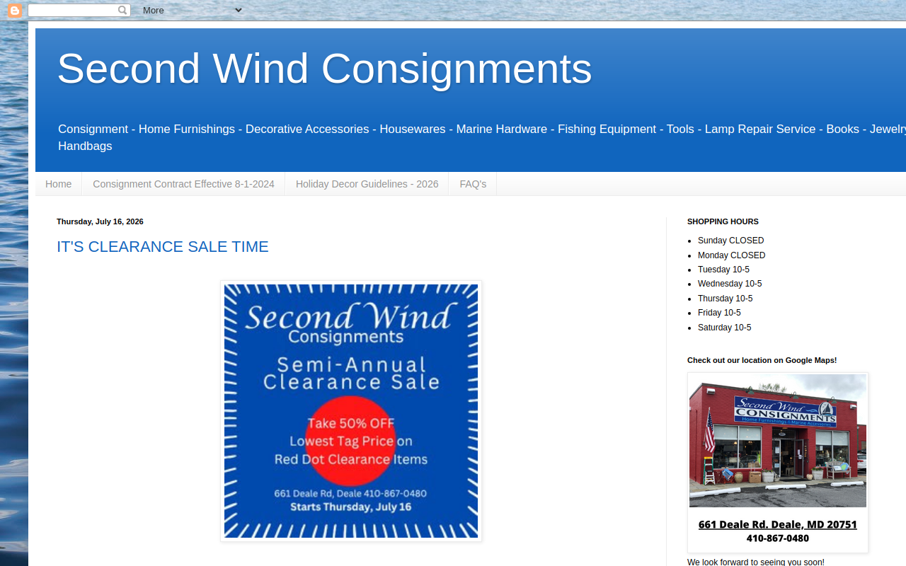 Second Wind Consignments website preview