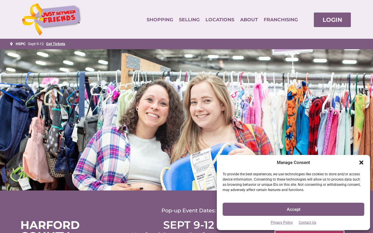 Just Between Friends Harford/Cecil County, MD website preview