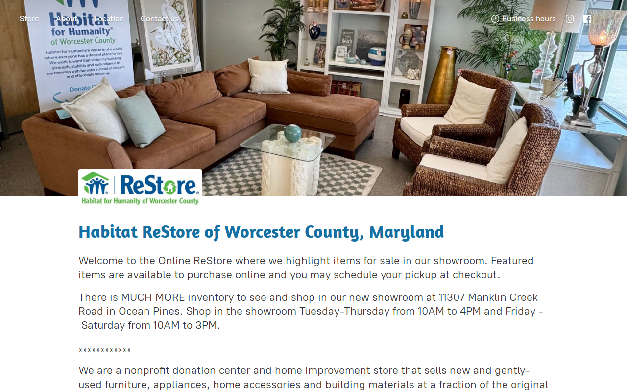 Habitat ReStore Worcester County MD website preview