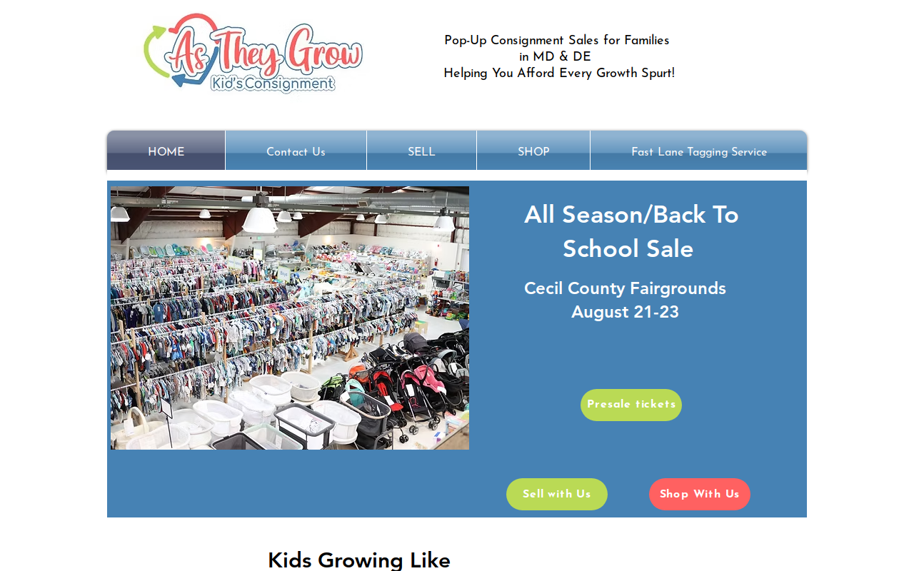 As They Grow Kids Consignment website preview