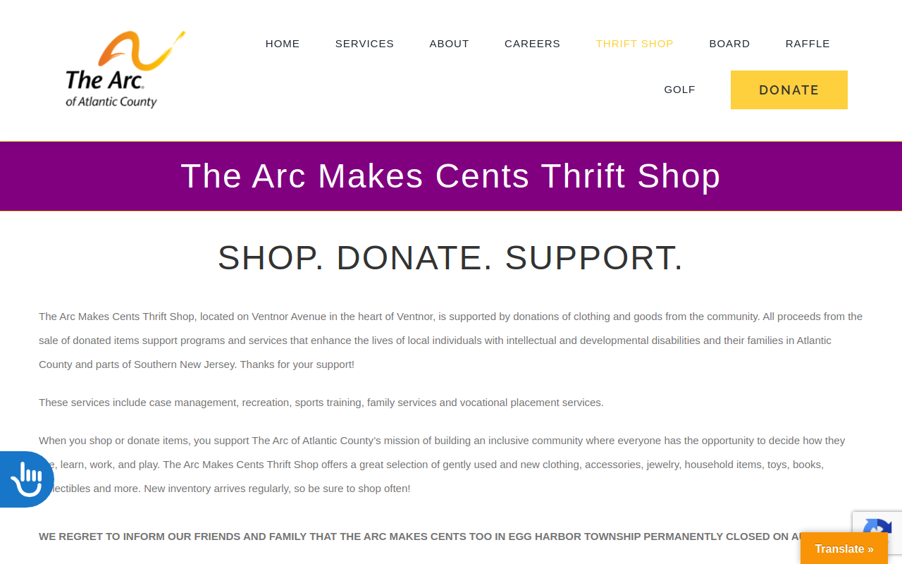 The Arc Makes Cents Thrift Shop website preview