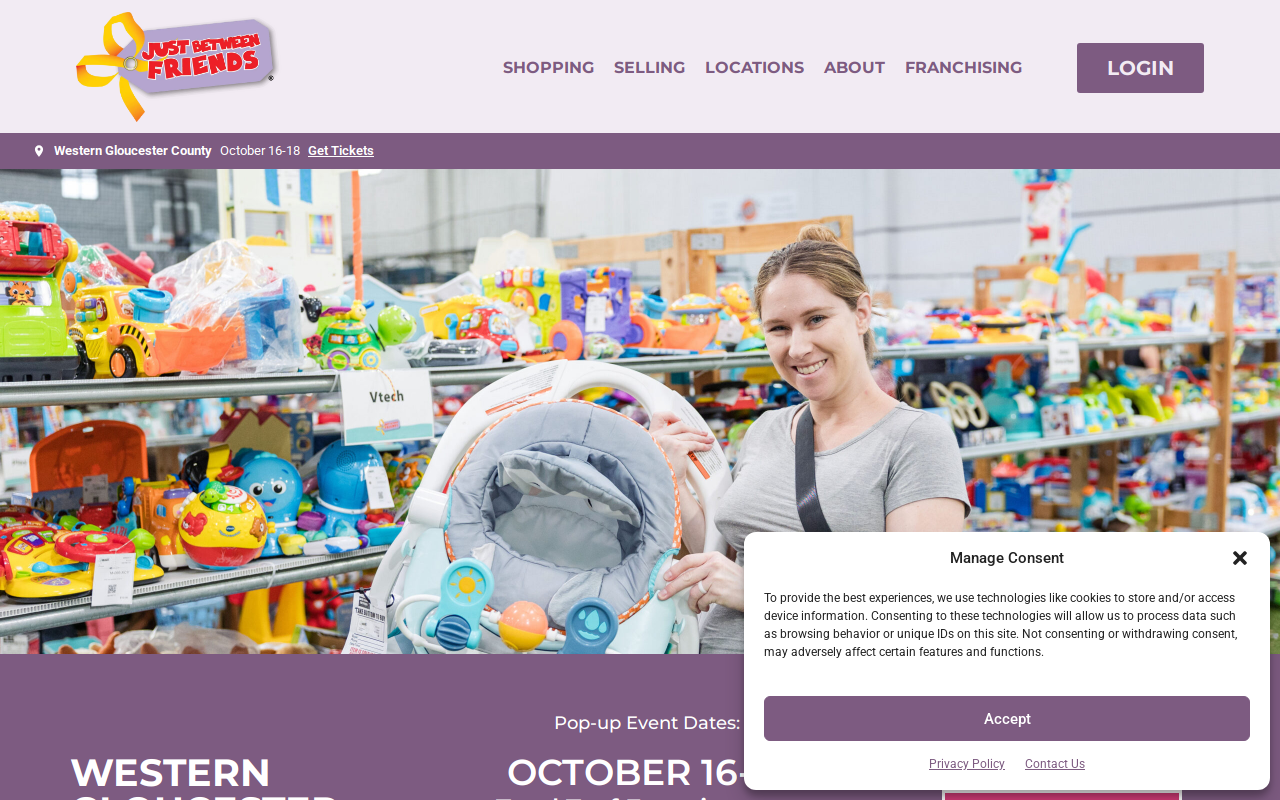 Just Between Friends of Western Gloucester County , NJ website preview