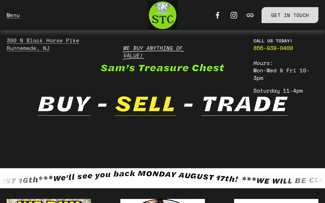 Sam's Treasure Chest website preview