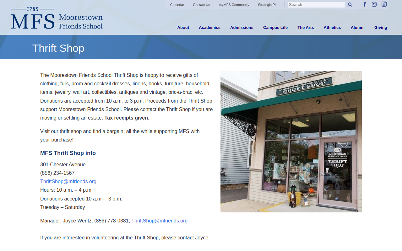 Moorestown Friends School Thrift Shop website preview