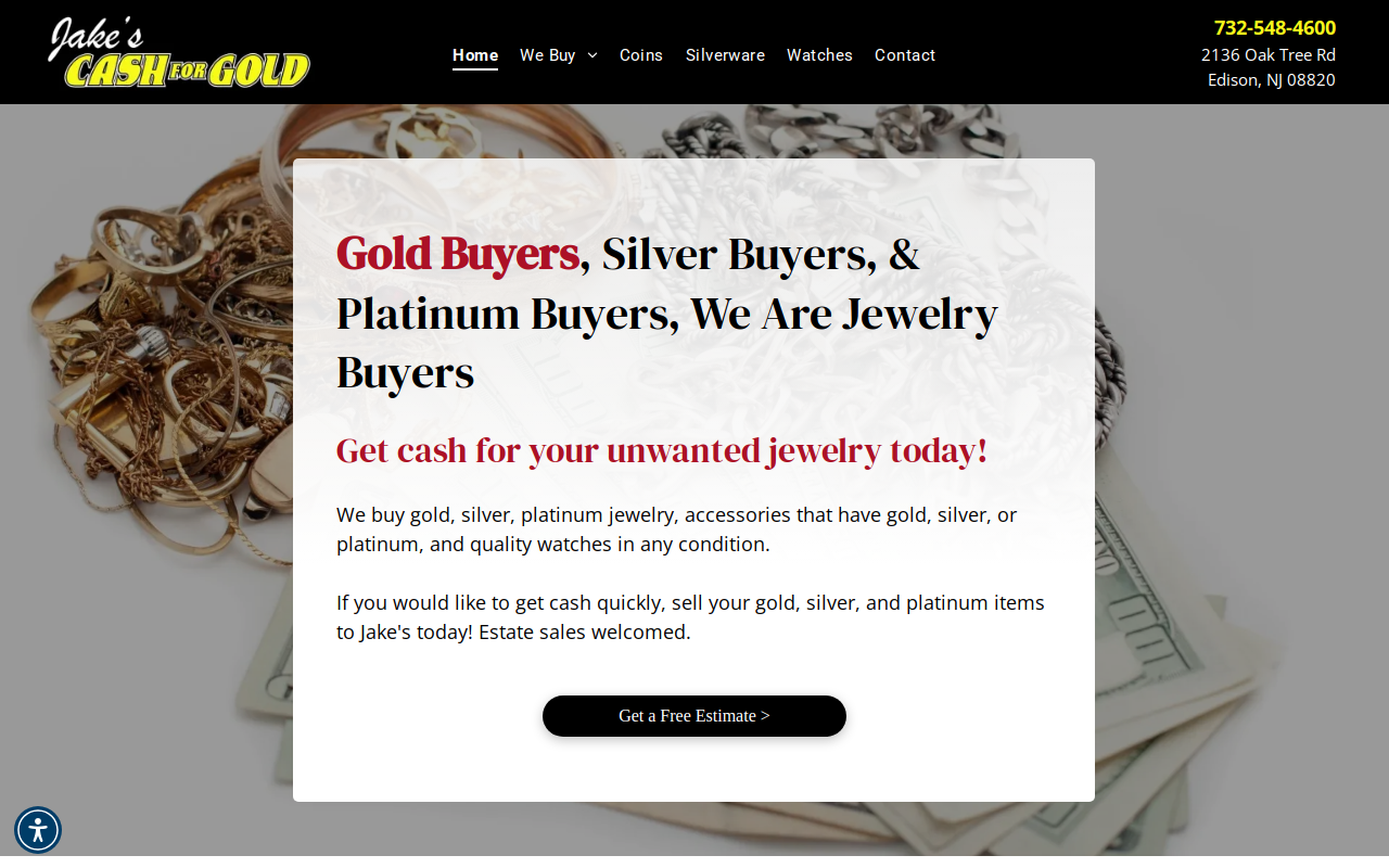 Jakes Cash for Gold website preview