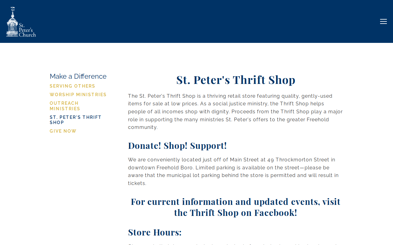 St. Peter's Thrift Shop website preview
