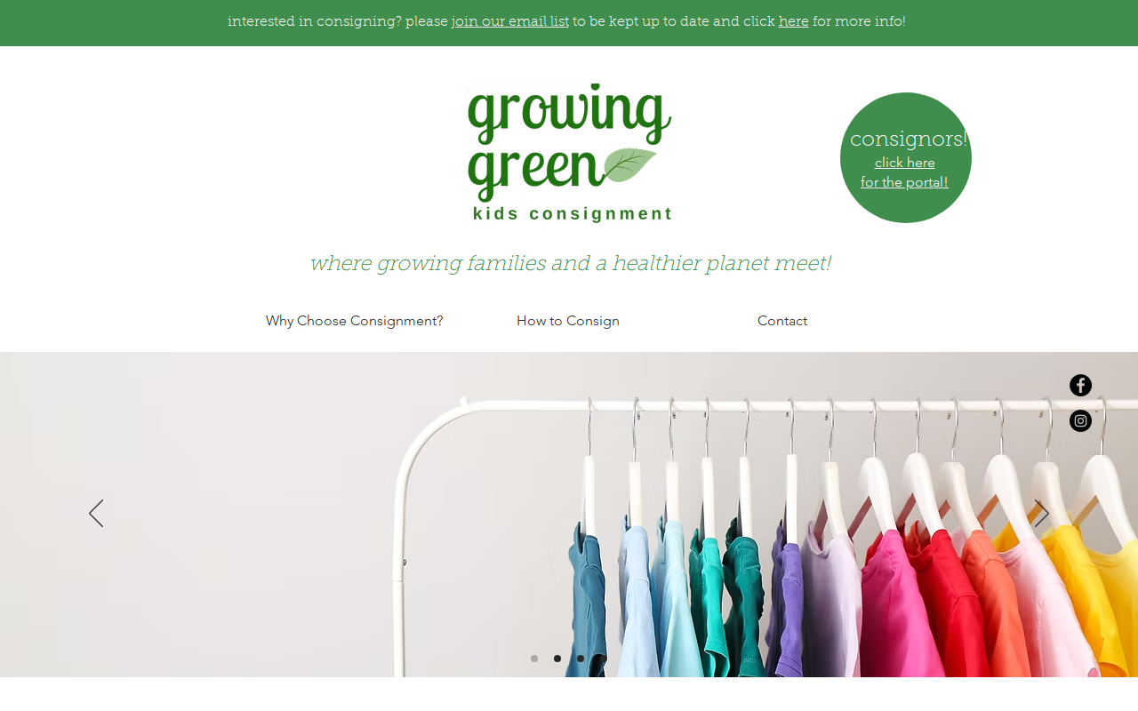 Growing Green Kids Consignment website preview