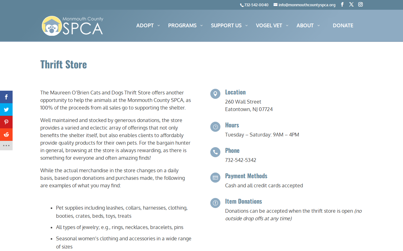 Spca Thrift Shop website preview