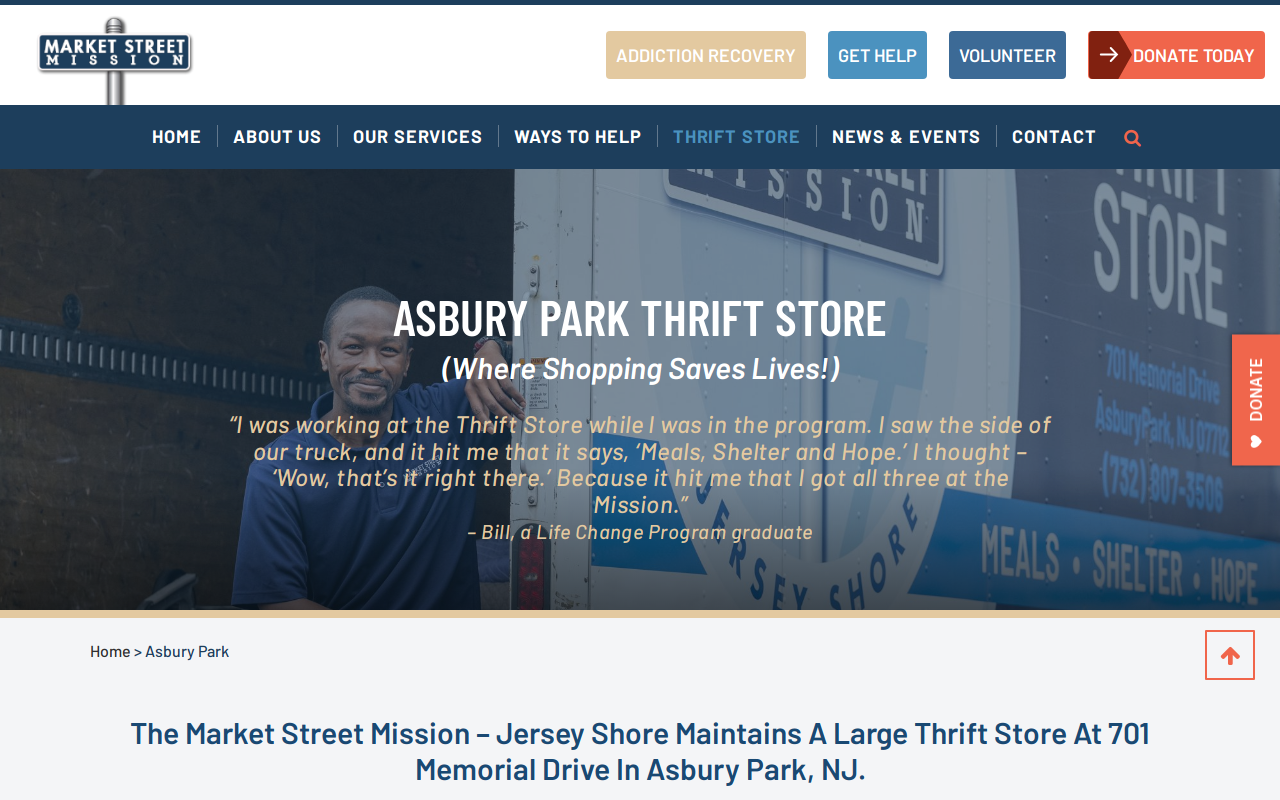 Jersey Shore Rescue Mission Thrift Store website preview