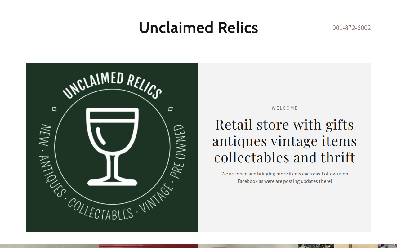 Unclaimed Relics website preview