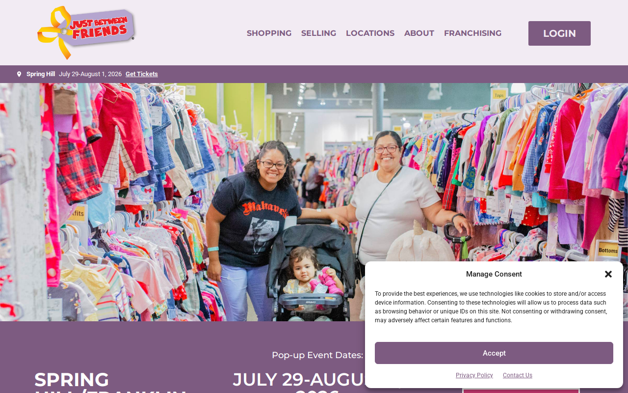 Just Between Friends Spring Hill/Franklin, TN website preview
