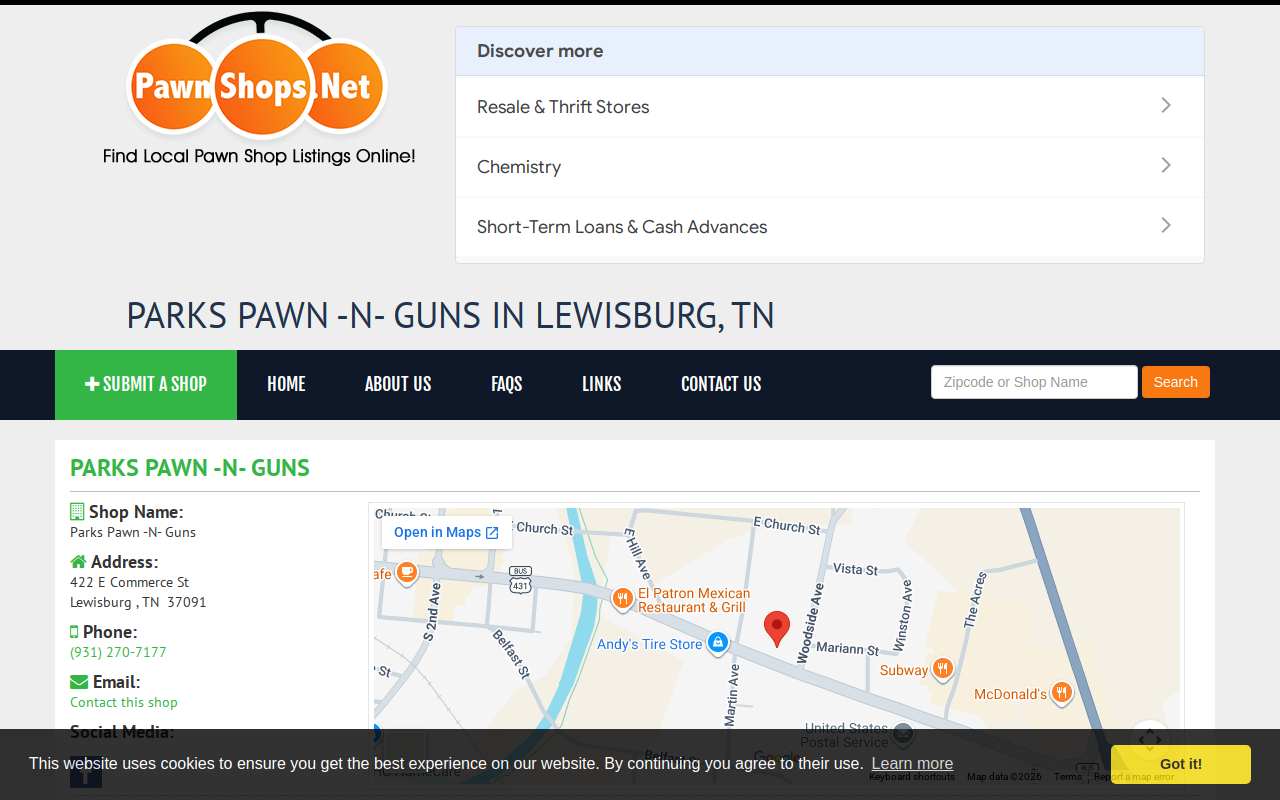 Parks Pawn N Guns website preview