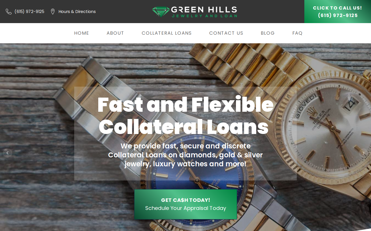 Green Hills Jewelry and Loan website preview