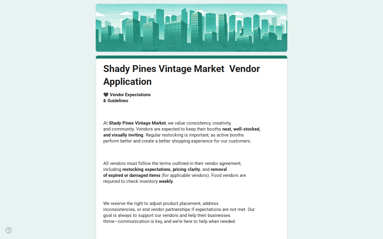 Shady Pines Vintage Market website preview