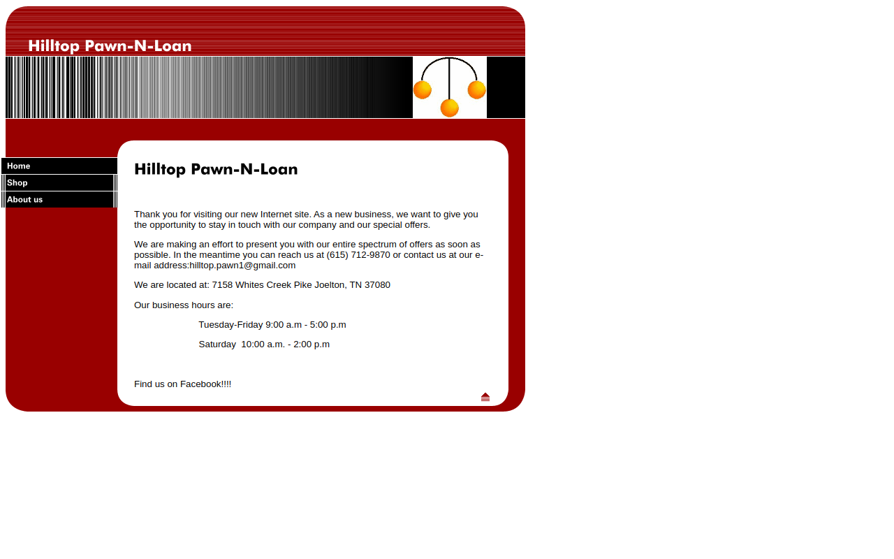 Hilltop Pawn-N-Loan website preview