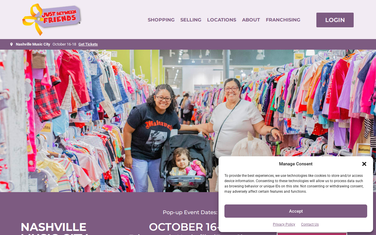 Just Between Friends of Nashville Music City, TN website preview