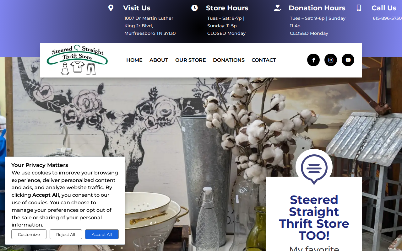 Steered Straight Too Furniture & Thrift website preview