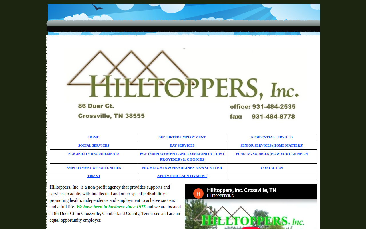 Hilltoppers Inc Thrift Store website preview