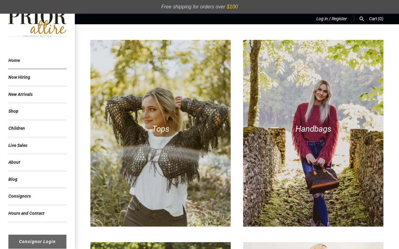 Prior Attire website preview