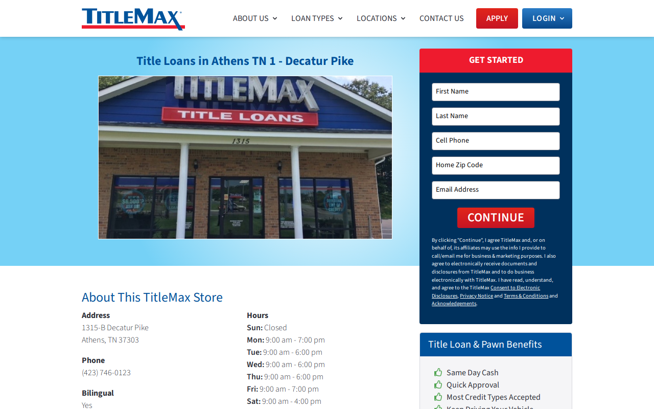 TitleMax Title Loans website preview