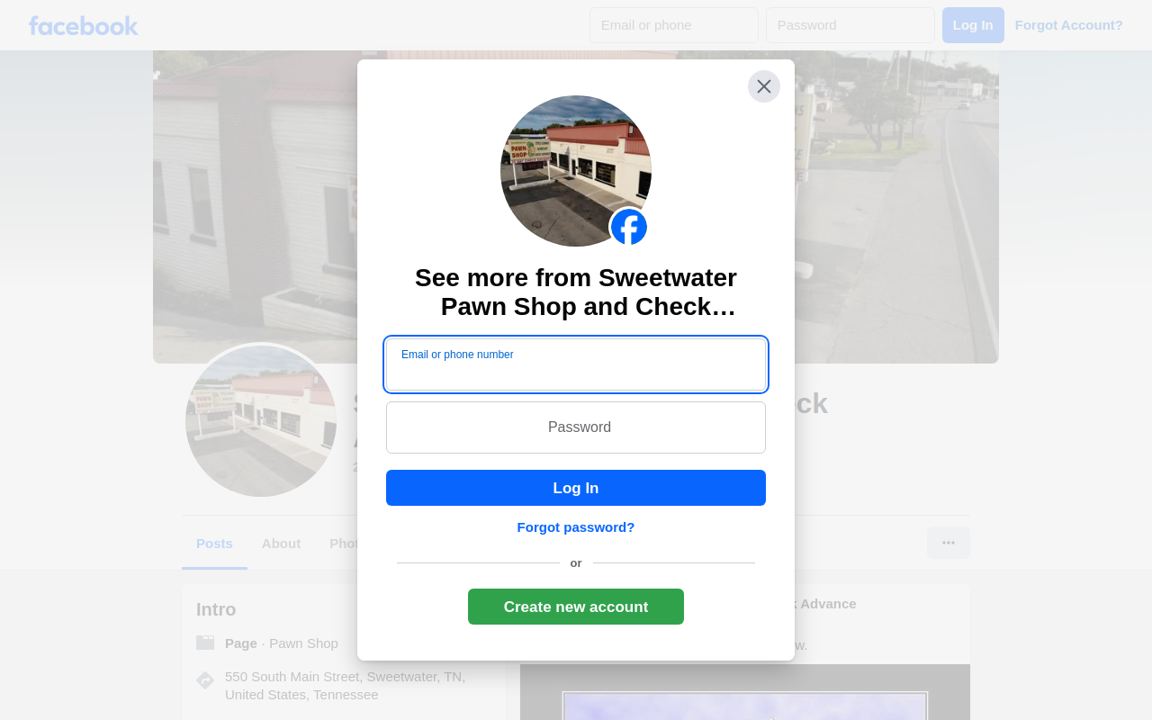 Sweetwater Pawn Shop and Check Advance website preview