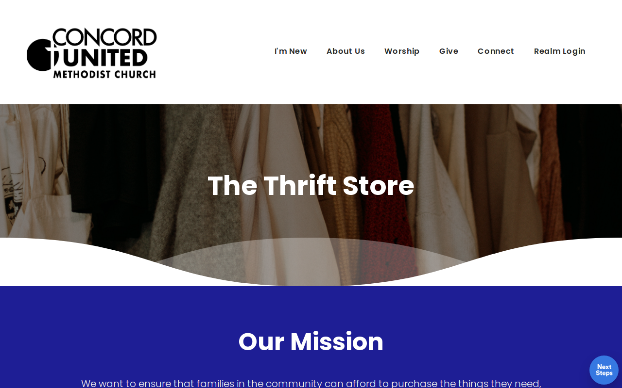 The Thrift Store, A Mission of Concord United Methodist Church website preview