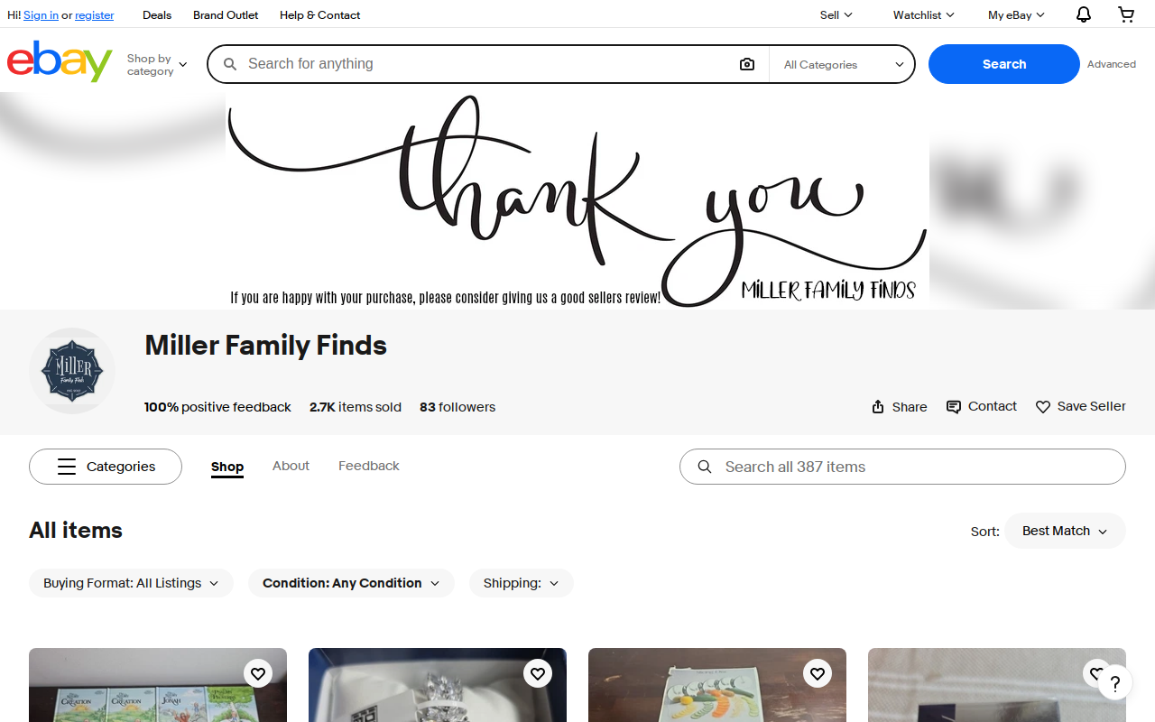 Miller Family Finds website preview