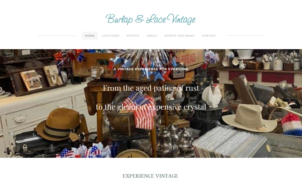 Burlap and Lace Vintage at The Homestead website preview