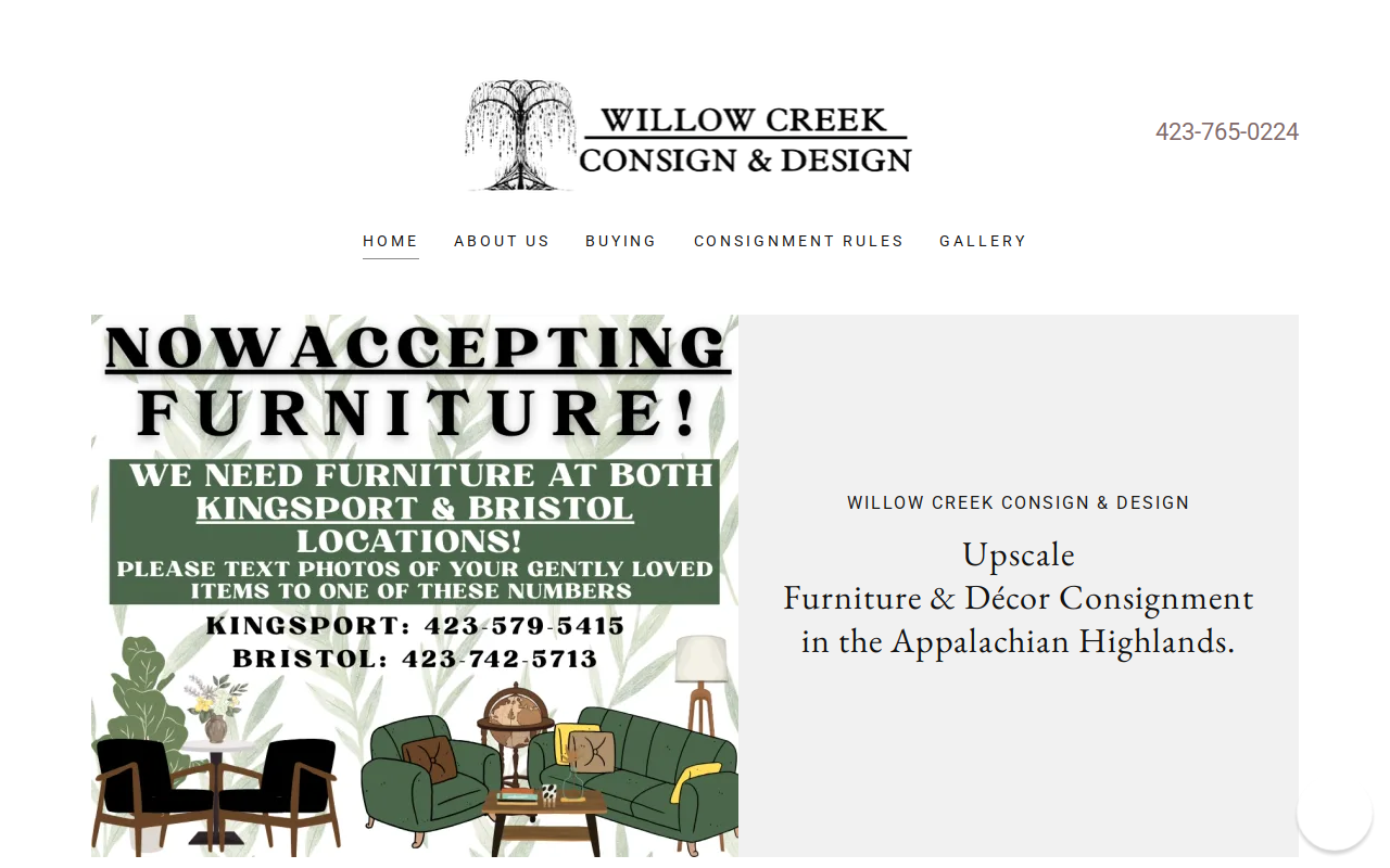 Willow Creek Consign & Design website preview